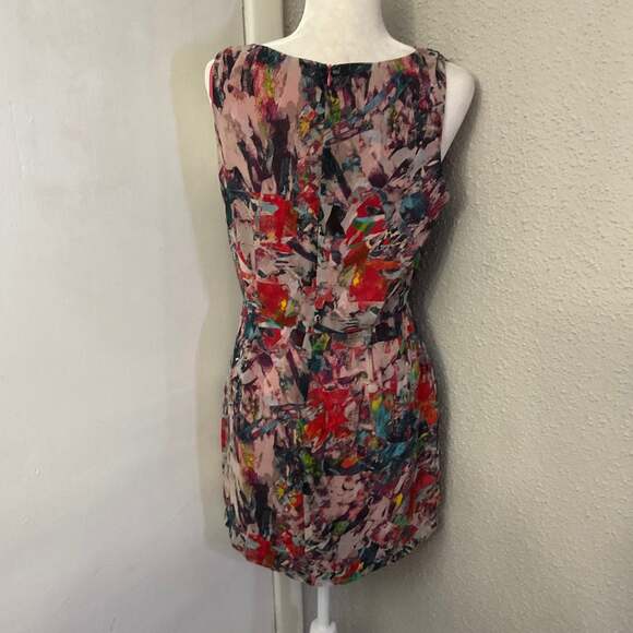 BB Dakota Abstract Watercolor Sheath Cocktail Dress 6 Multicolor Retrogirl Glam - Picture 2 of 10